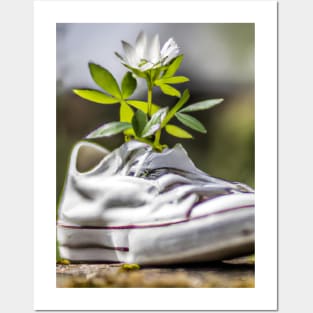 White Sneaker with Flowers Posters and Art